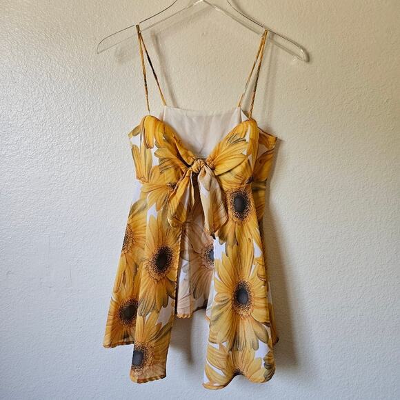 Y2K Vintage Front Tie Tank Sunflowers Yellow Small Women - Picture 1 of 7